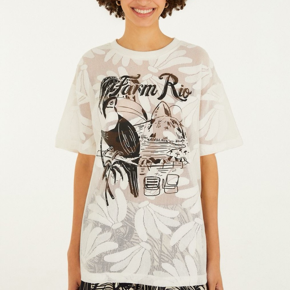 FARM Rio Brazil Toucan Banana Lace Beach T-Shirt White Size P (Small)